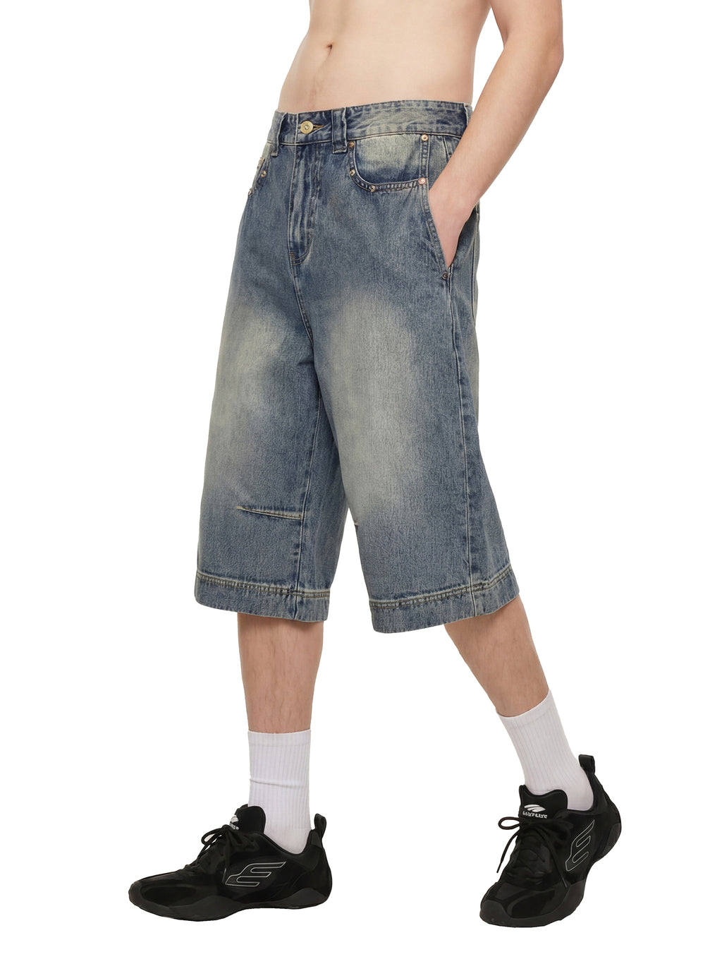 Pnk smiley Vintage Wash Denim Shorts